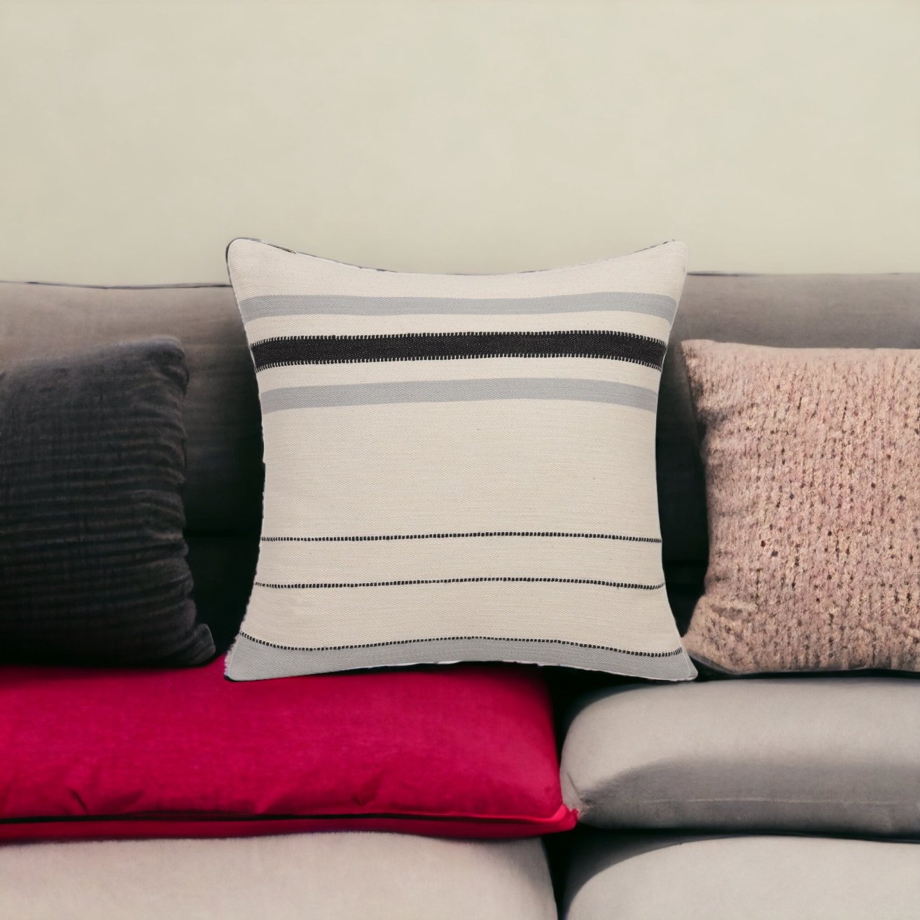 Striped Cotton Zippered Throw Pillow (20" X 20") - Revel Sofa 