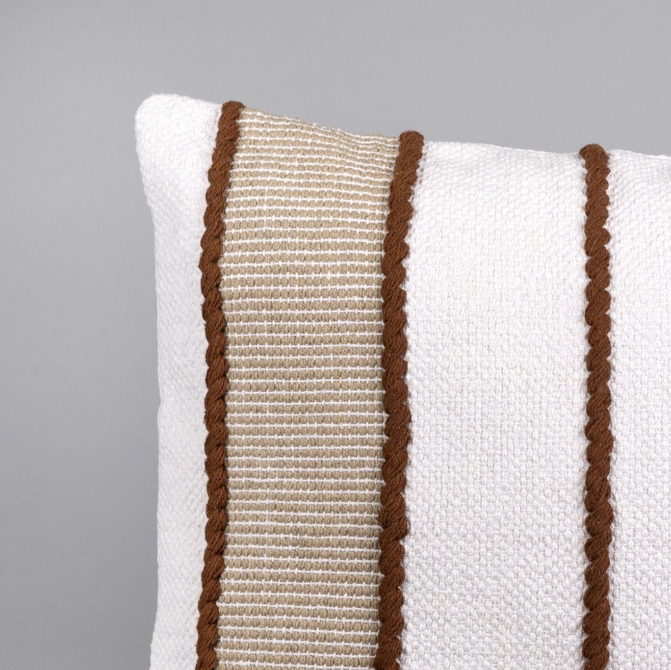 Textured Striped White And Brown Throw Pillow - Revel Sofa 