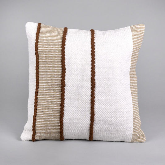 Textured Striped White And Brown Throw Pillow - Revel Sofa 