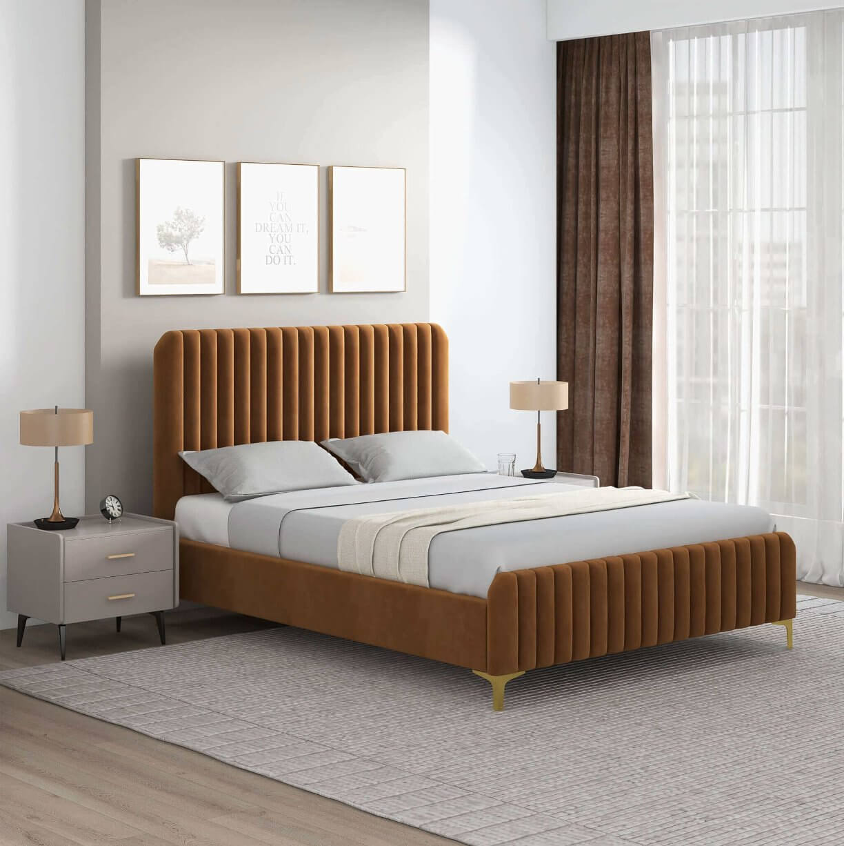 Valery Boucle Channel Tufted Platform Bed Frame - Revel Sofa 