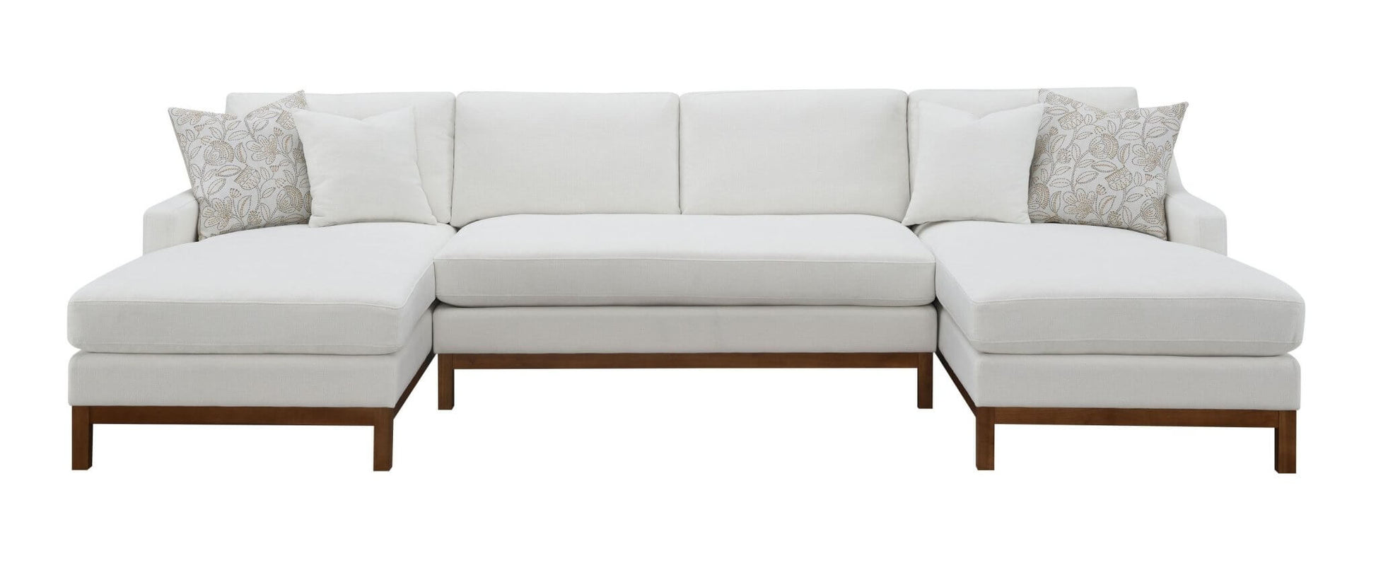 Valiant MCM U-Shape Sectional Dual Chaise Sofa, Ivory Chenille 127" - Revel Sofa 