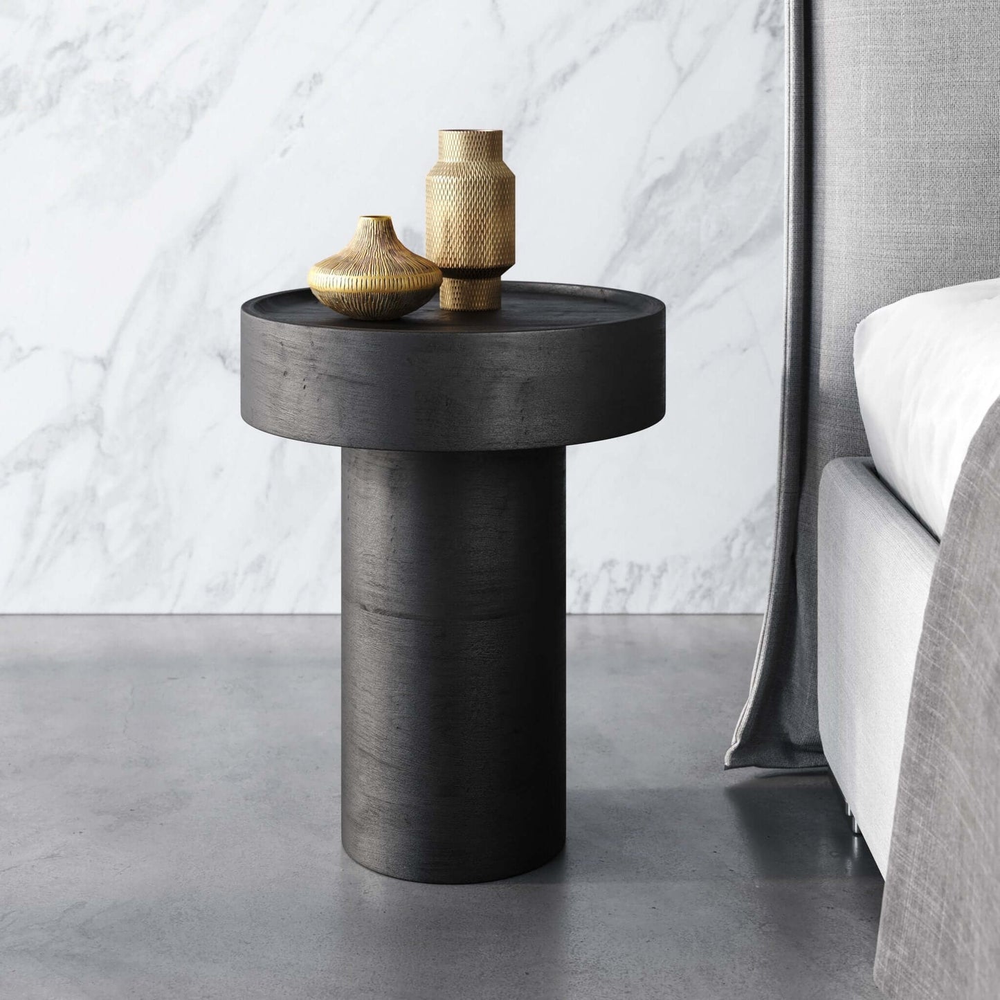 Watson Round Minimalist Mango Wood Side Table, Black - Revel Sofa 