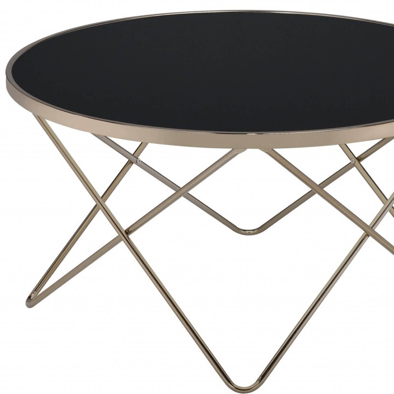 Glass Top Iron Round Coffee Center Table, White Frost or Black 34" - Revel Sofa 