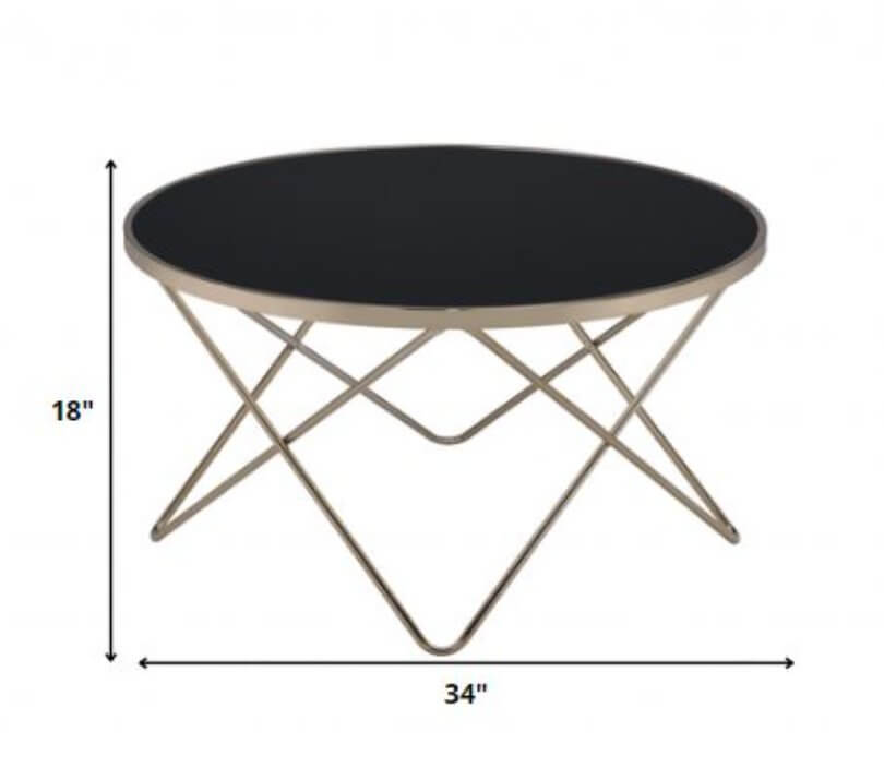 Glass Top Iron Round Coffee Center Table, White Frost or Black 34" - Revel Sofa 