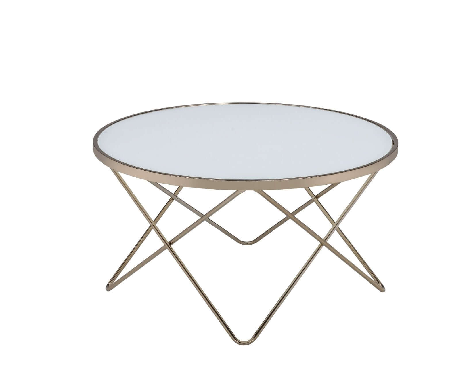 Glass Top Iron Round Coffee Center Table, White Frost or Black 34" - Revel Sofa 