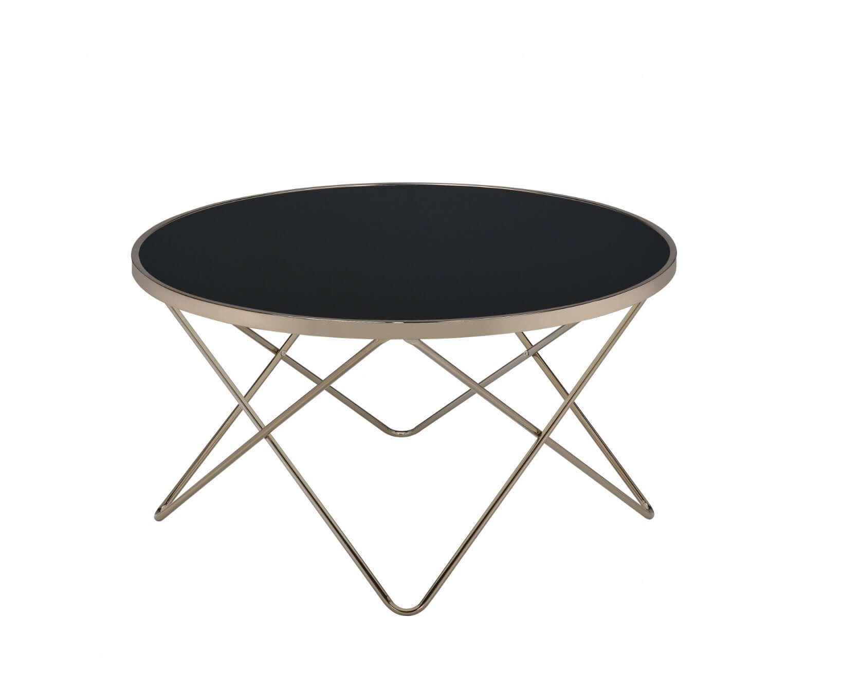 Glass Top Iron Round Coffee Center Table, White Frost or Black 34" - Revel Sofa 