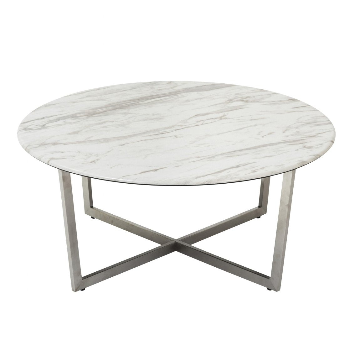 White Marble On Stainless Steel Round Coffee Center Table - Revel Sofa 